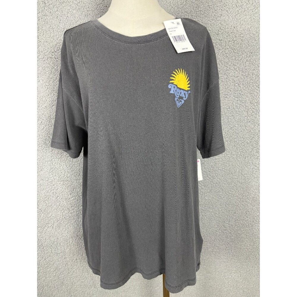 Roxy Women's Phantom Gray Swell Seeker Graphic Tee-Shirt Med 100% Cotton NWT's